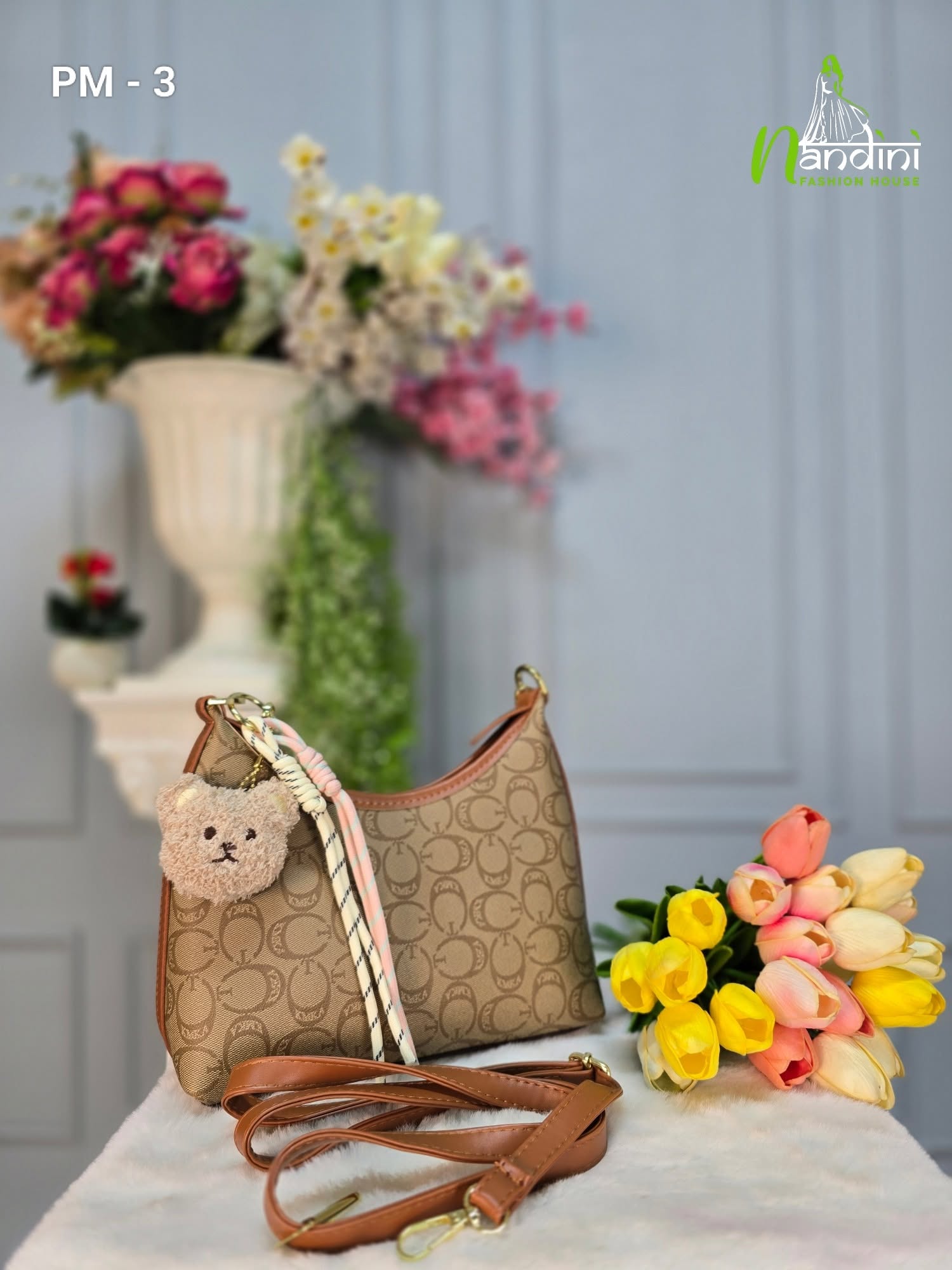 Teddy Charm Monogram Mini Hobo