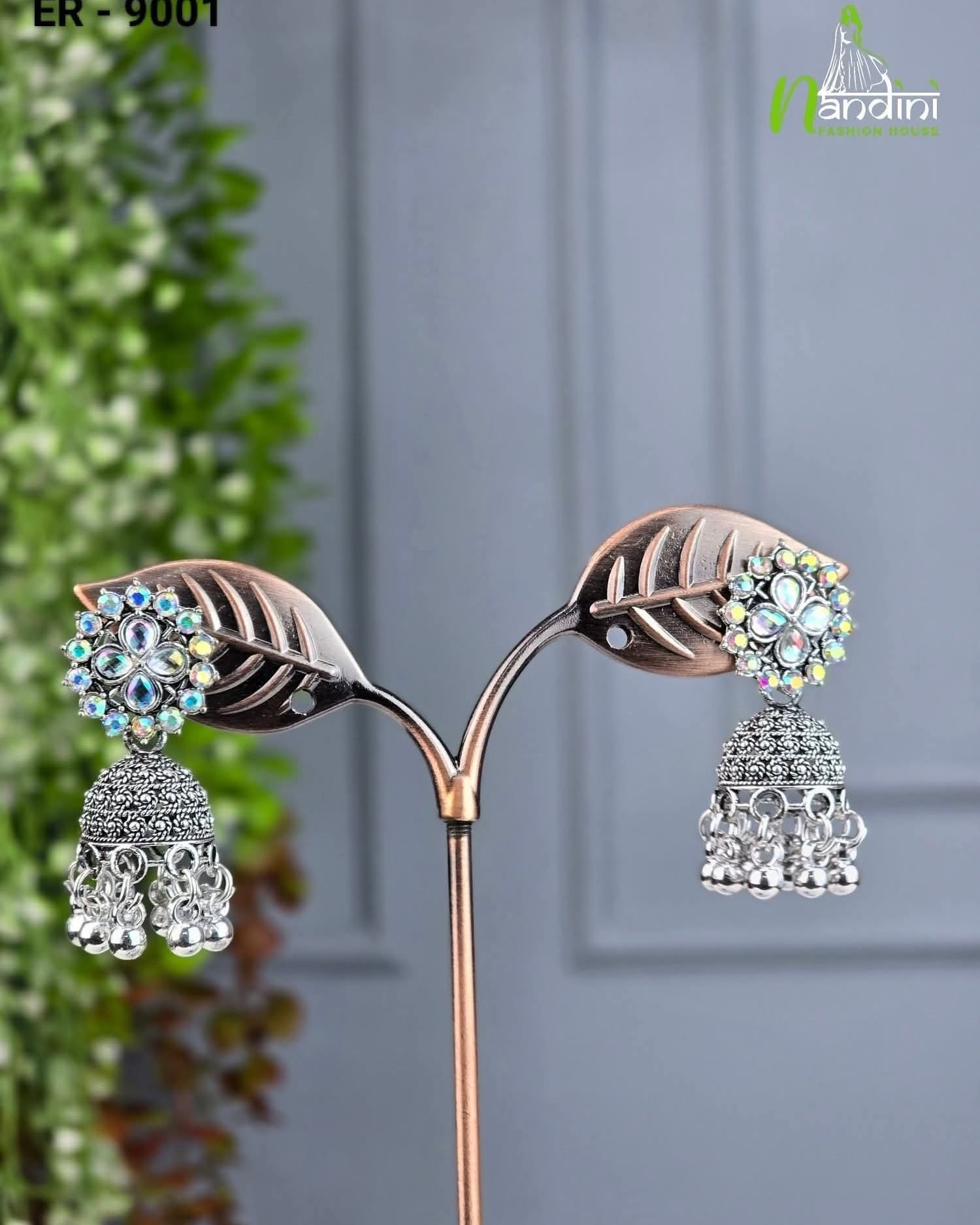 Floral Stud Oxidized Jhumka