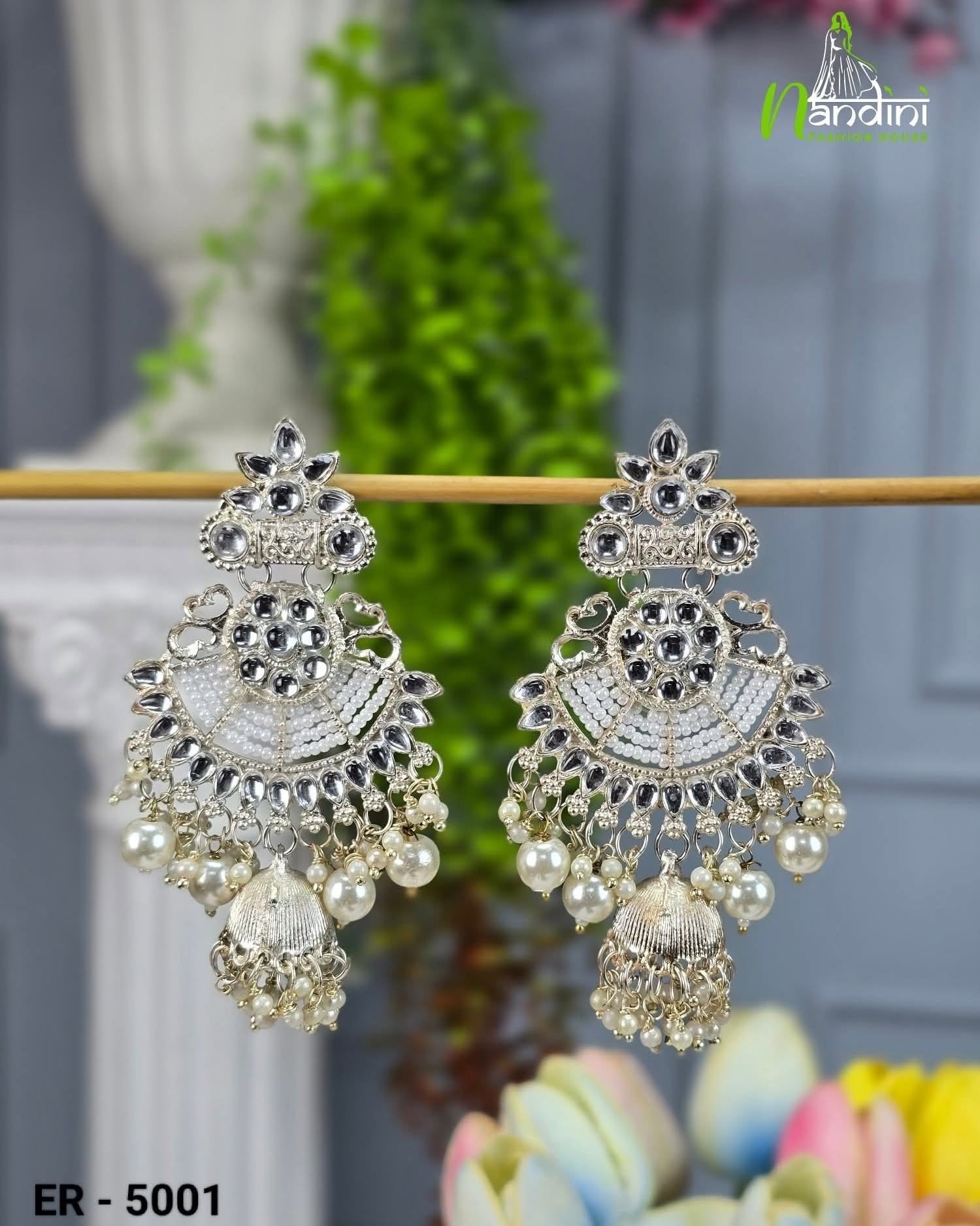 Royal Pearl & Silver Grand Chandbali