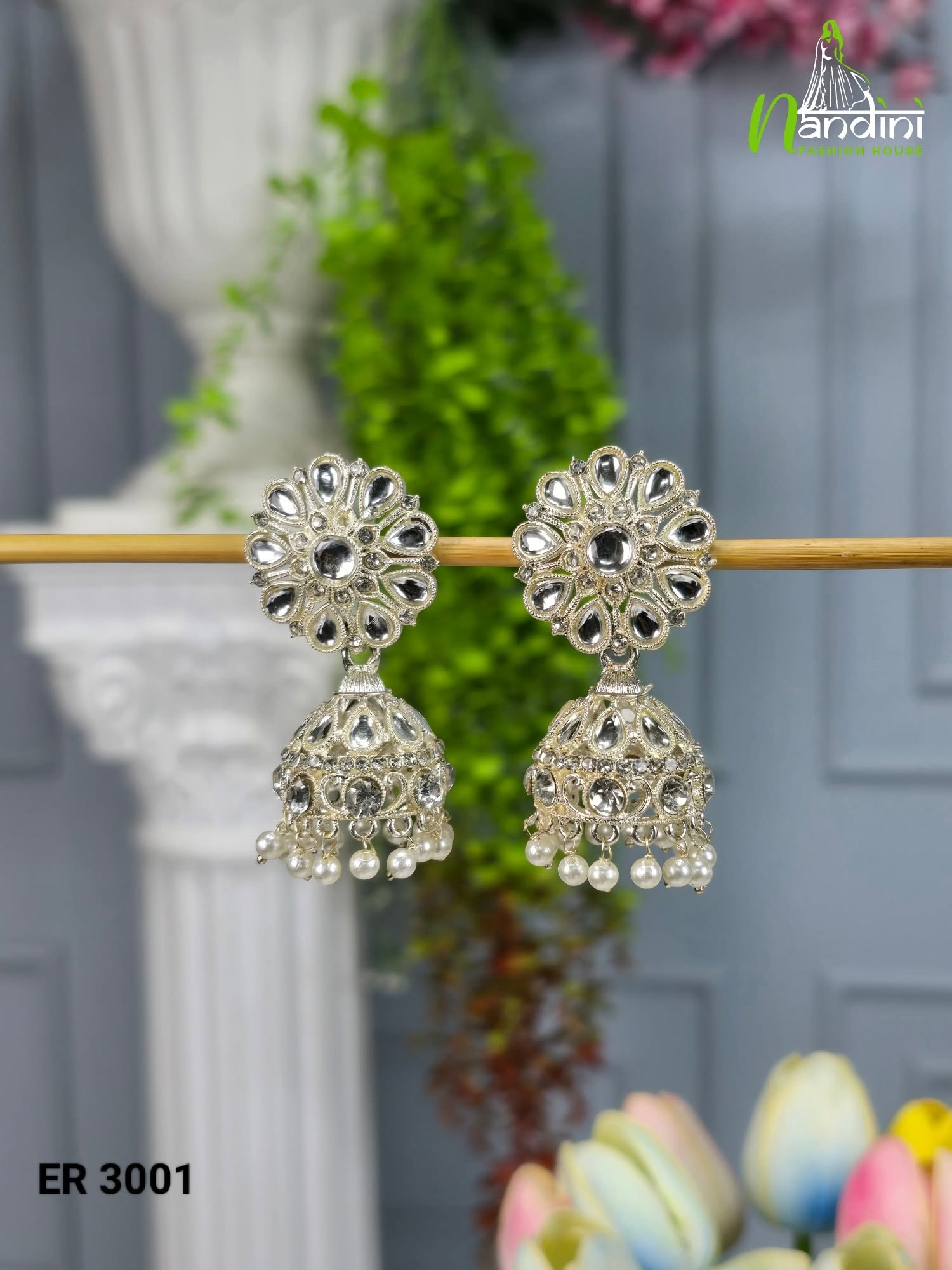 Studded Silver Jhumka