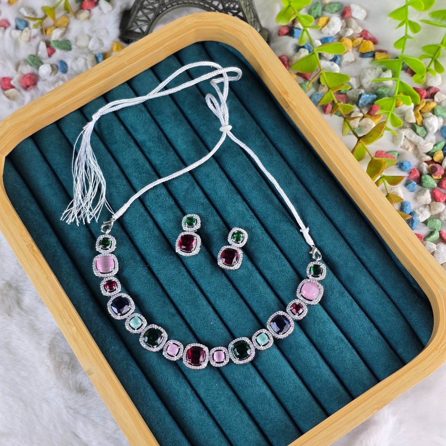 Vibrant Multi-Color Crystal Necklace Set