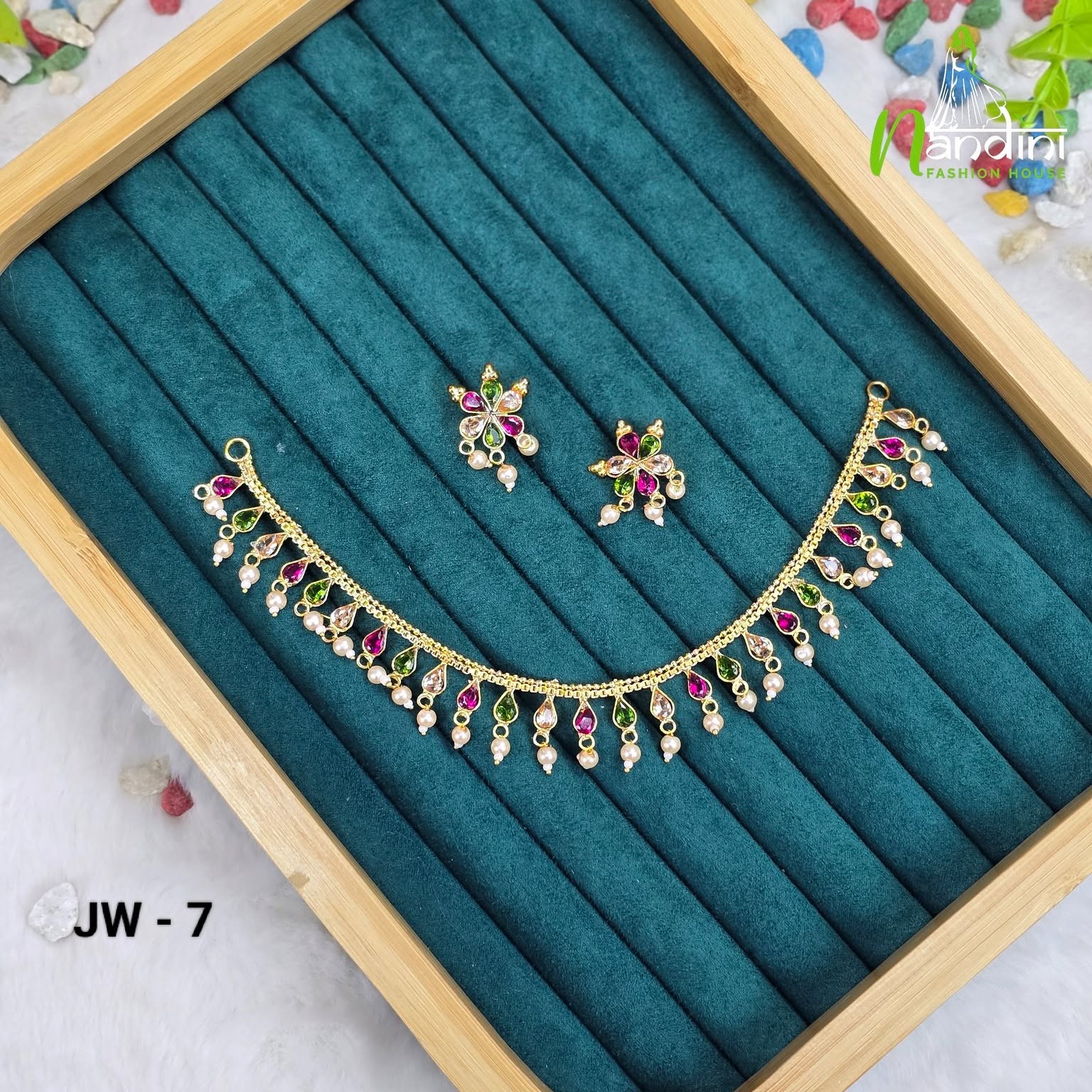 Floral Multi-Color Stone  Necklace Set