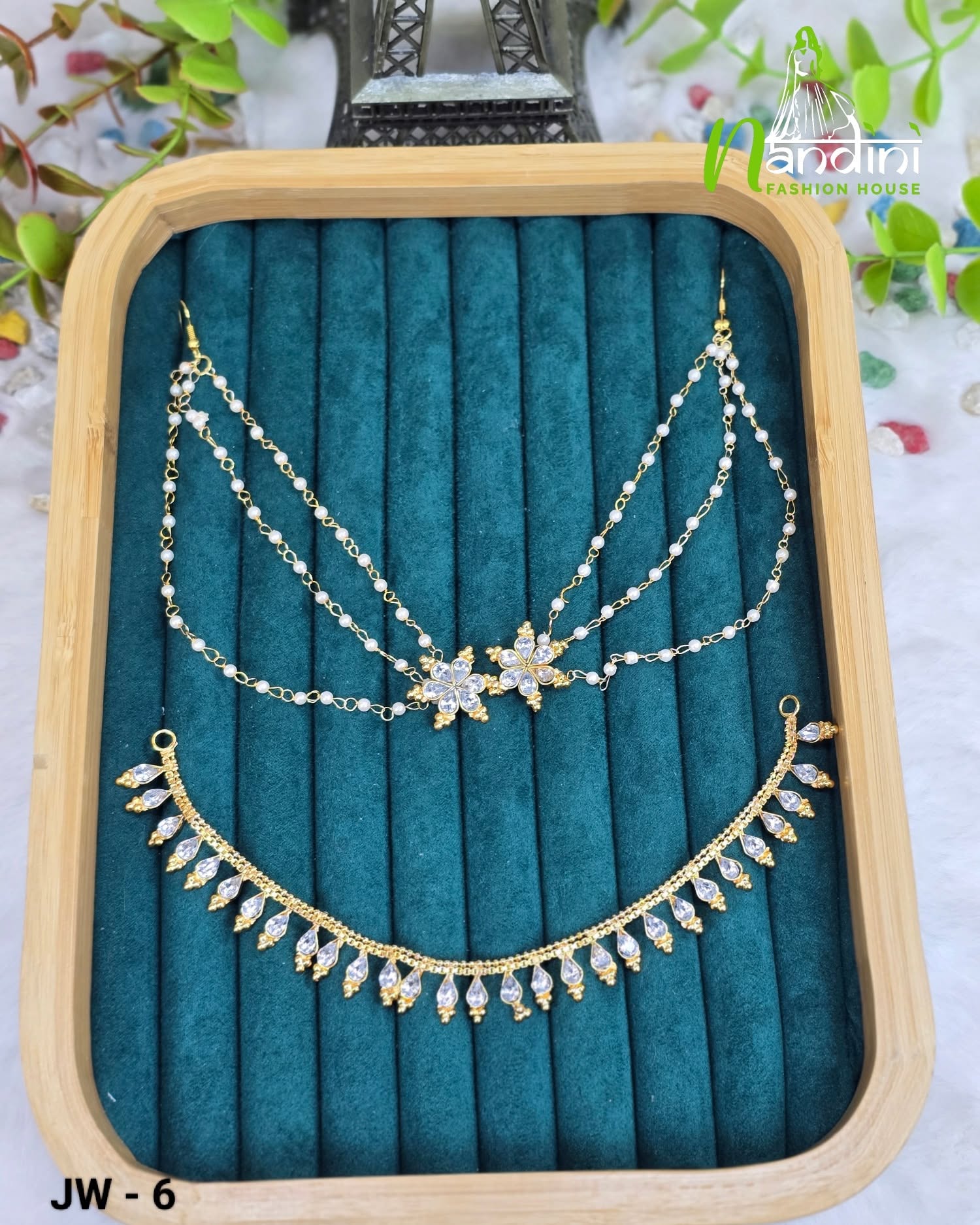 Gold-Tone Floral Pearl Matha Patti