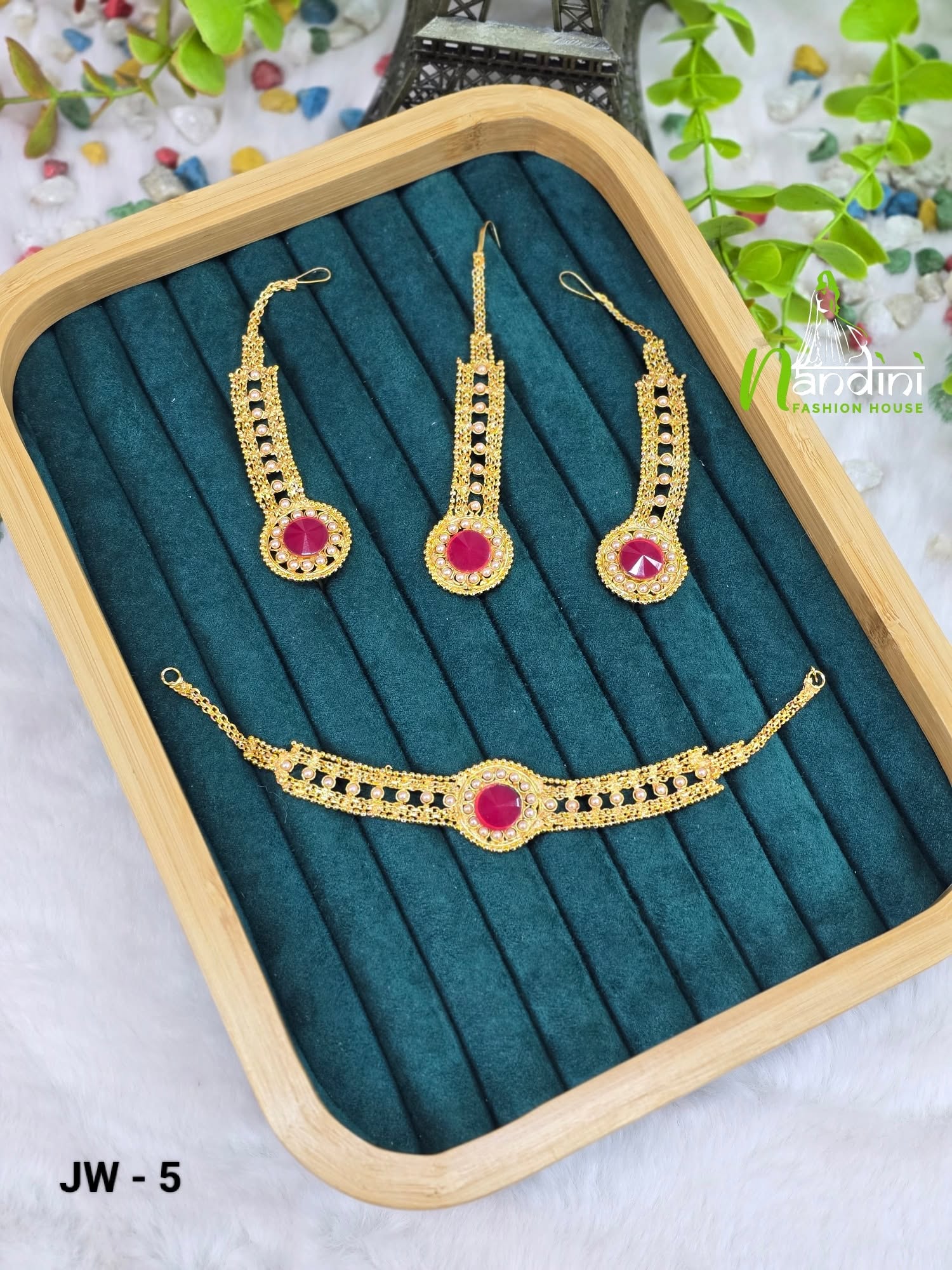 Gold-Plated Ruby Stone Accessory Set
