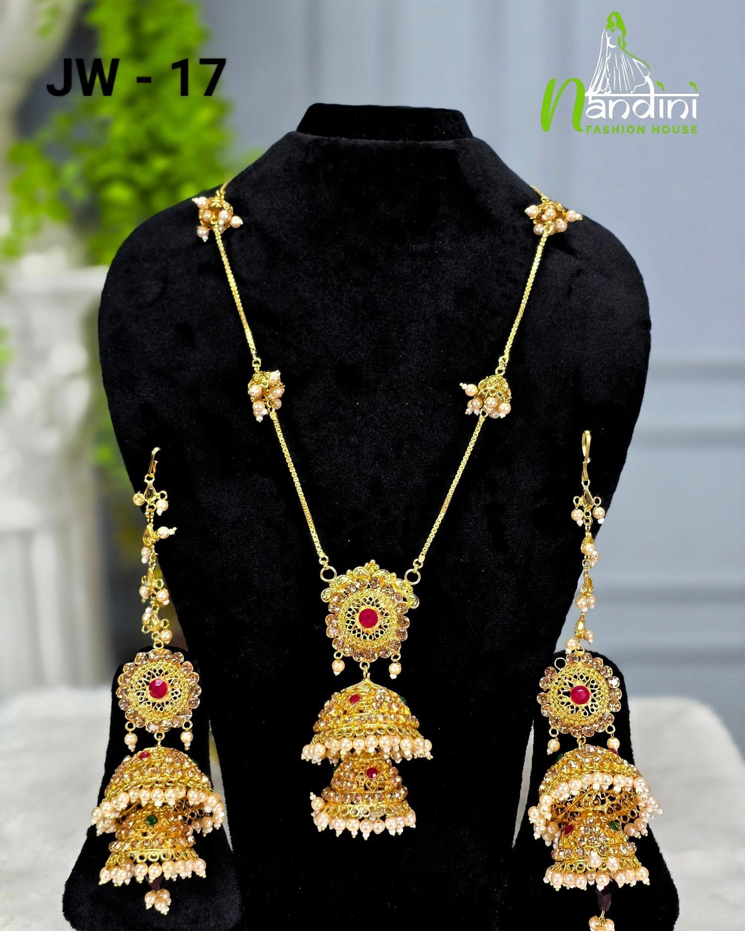 Gold-Tone Ruby Necklace Set