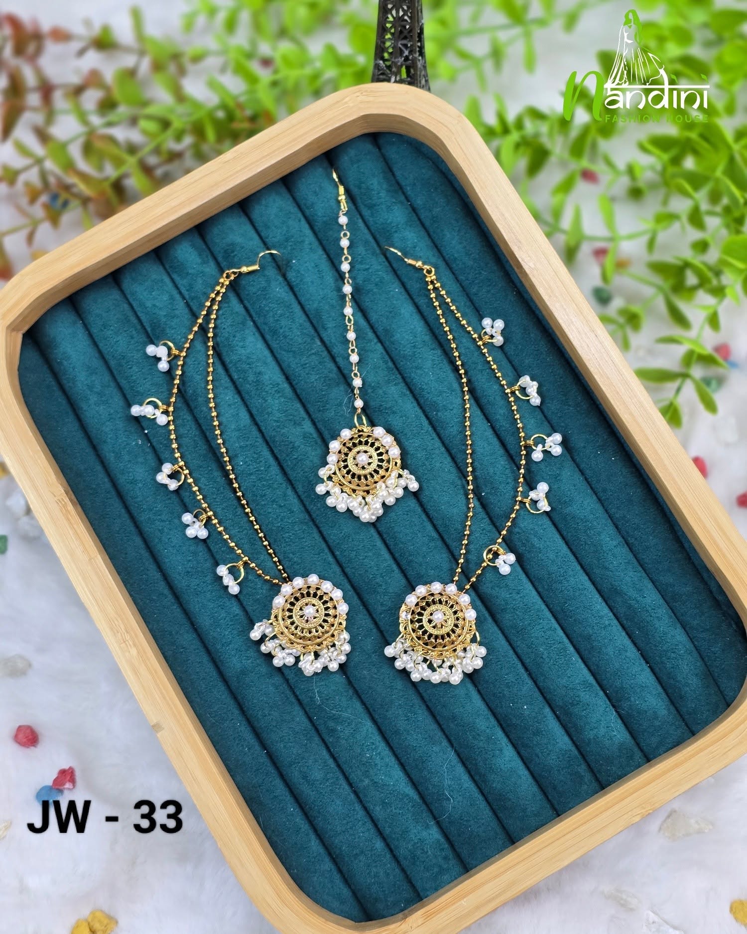 Pearl Maang Tikka & Ear Chain Set